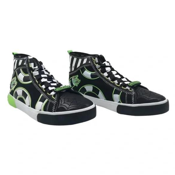 🐍Beetlejuice High-Top Sneakers Black Green Men’s Lace-Up Shoes Size 8
